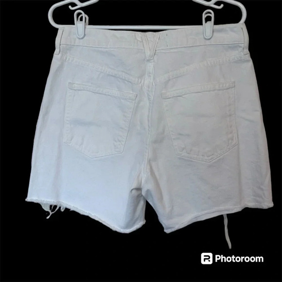 Veronica Beard Shiloh Mid-Length Denim Short Size 28 White Frayed Button Fly - Picture 2 of 7
